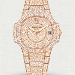 Patek Philippe Nautilus 7021/1R-001 35.2mm Rose Gold Pave Diamonds Replica Watch