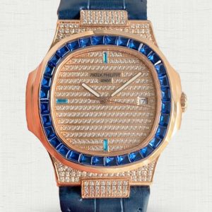 Patek Philippe Nautilus 5711 40mm Rose Gold Blue Baguette Diamonds Replica Watch