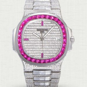 Patek Philippe Nautilus 5711 40mm Diamond-paved Dial Pink Diamond Bezel Replica Watch