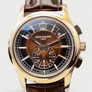 Luxury Replica Patek Philippe Complications Brown Gradient Dial & Rose Gold Case Watch with Elegant Leather Strap