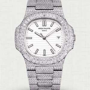 Luxury Swiss Replica Patek Philippe Nautilus Men’s Watch 40mm Watch With White Dial, Diamond-set Case & Bezel