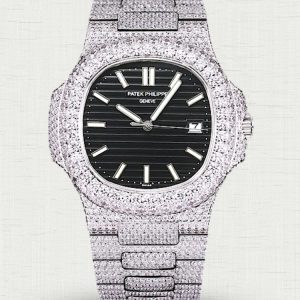 Luxury Swiss Patek Philippe Nautilus Replica 40mm Black Dial Diamond Bezel Watch For Men