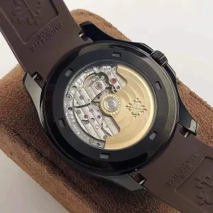 BF Factory Patek Philippe Aquanaut 5167A Replica Black DLC/PVD Case Black Gradient Embossed Dial 40mm Brown Rubber Strap Watch Case Back 1