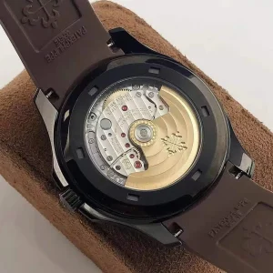 BF Factory Patek Philippe Aquanaut 5167A Replica Black DLC/PVD Case Black Gradient Embossed Dial 40mm Brown Rubber Strap Watch Case Back 2
