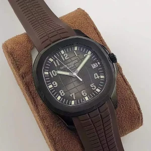 BF Factory Patek Philippe Aquanaut 5167A Replica Black DLC/PVD Case Black Gradient Embossed Dial 40mm Brown Rubber Strap Watch Dial Side View 1