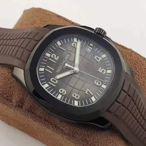 BF Factory Patek Philippe Aquanaut 5167A Replica Black DLC/PVD Case Black Gradient Embossed Dial 40mm Brown Rubber Strap Watch Dial Side View 2