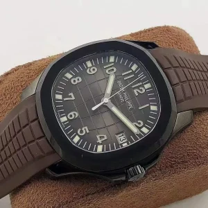 BF Factory Patek Philippe Aquanaut 5167A Replica Black DLC/PVD Case Black Gradient Embossed Dial 40mm Brown Rubber Strap Watch Dial Side View 3