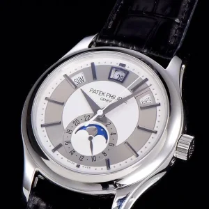 GR Patek Philippe Complications 5205G-001 Rhodium Grey & Silvery-Grey Dial Annual Calendar Moon Phase Luxury Watch Dial Side View 1