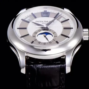 GR Patek Philippe Complications 5205G-001 Rhodium Grey & Silvery-Grey Dial Annual Calendar Moon Phase Luxury Watch Dial Side View 2