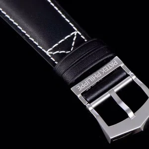 GR Factory Super Clone Patek Philippe Complications Calatrava 5524G-001 'Pilot' Travel Time Blue Dial Black Strap Watch Clasp
