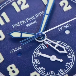 GR Factory Super Clone Patek Philippe Complications Calatrava 5524G-001 'Pilot' Travel Time Blue Dial Black Strap Watch Dial Detail