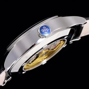 GR Factory Super Clone Patek Philippe Complications Calatrava 5524G-001 'Pilot' Travel Time Blue Dial Black Strap Watch Side View 2
