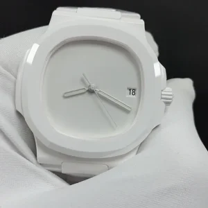 AET Remould Whitespace Replica Patek Philippe Nautilus White Dial White Ceramic Case & Bracelet 41mm Watch Dial Detail