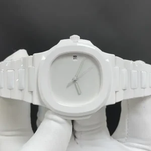 AET Remould Whitespace Replica Patek Philippe Nautilus White Dial White Ceramic Case & Bracelet 41mm Watch Side View Of Dial 2