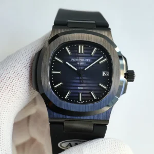 AMG DiW-AET Patek Philippe Nautilus 5711 Replica Gradient Night Blue Dial 40mm Black DLC 904L Steel Case Watch Front View