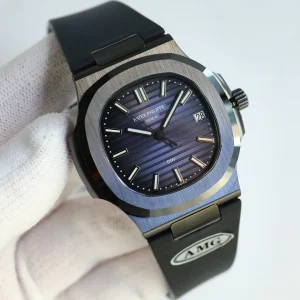 AMG DiW-AET Patek Philippe Nautilus 5711 Replica Gradient Night Blue Dial 40mm Black DLC 904L Steel Case Watch Side profile of dial