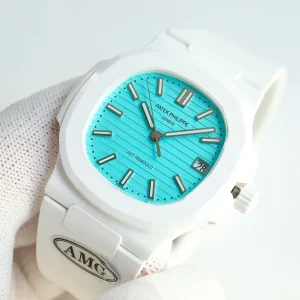 AMG DiW-AET Patek Philippe Nautilus 5711 Replica Tiffany Blue Dial White Ceramic Case White Rubber Strap Luxury Watch Dial Detail
