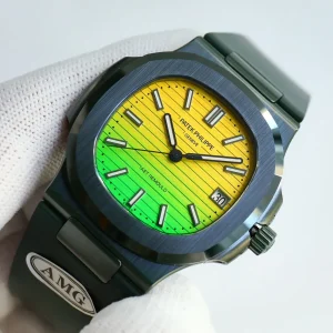 AMG DiW-AET Patek Philippe Nautilus 5711 Replica Yellow-to-Green Gradient Dial Black Rubber Strap Luxury Watch Dial Detail