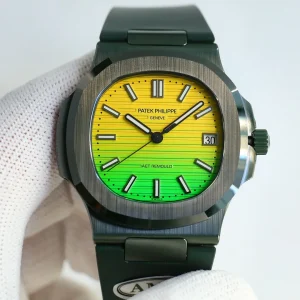AMG DiW-AET Patek Philippe Nautilus 5711 Replica Yellow-to-Green Gradient Dial Black Rubber Strap Luxury Watch Front View