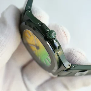 AMG DiW-AET Patek Philippe Nautilus 5711 Replica Yellow-to-Green Gradient Dial Black Rubber Strap Luxury Watch Side View 2