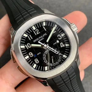 Luxury Patek Philippe Aquanaut 5164A-001 Replica Black Embossed Dial Black Rubber Strap Travel Time 40.8mm Watch Dial Detail 1
