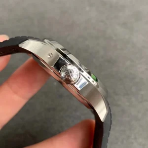Luxury Patek Philippe Aquanaut 5164A-001 Replica Black Embossed Dial Black Rubber Strap Travel Time 40.8mm Watch Side View 1