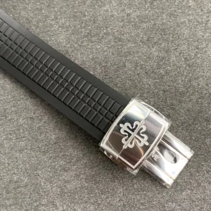 Luxury Patek Philippe Aquanaut 5164A-001 Replica Black Embossed Dial Black Rubber Strap Travel Time 40.8mm Watch Buckle