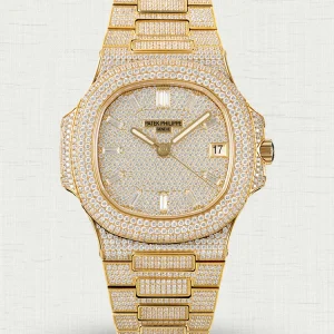 Luxury Patek Philippe Nautilus 5711 Replica Pavé Diamond Dial Gold Plated Diamond Case Diamond Bezel & Bracelet 40mm Watch Main Image