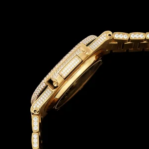 Luxury Patek Philippe Nautilus 5711 Replica Pavé Diamond Dial Gold Plated Diamond Case Diamond Bezel & Bracelet 40mm Watch Side View 1
