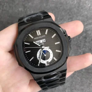 Luxury Patek Philippe Nautilus 5726/1A-001 Replica Black Dial Black PVD 904L Stainless Steel Case 40.5mm Annual Calendar Moon-Phase Watch Dial Detail 1