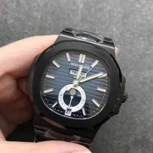Luxury Patek Philippe Nautilus 5726/1A-001 Replica Black Dial Black PVD 904L Stainless Steel Case 40.5mm Annual Calendar Moon-Phase Watch Dial Detail 3