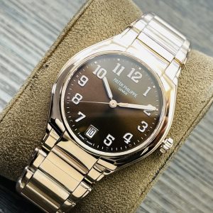 Luxury Super Clone Patek Philippe Twenty~4 7300/1200R-001 Replica Brown Dial Rose Gold Plated Stainless Steel Case Ladies Watch Side view of dial 2