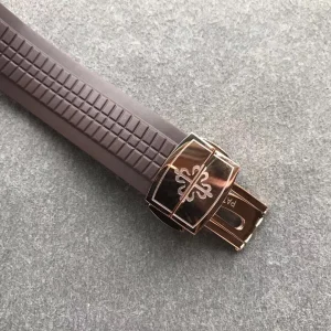 Patek Philippe Aquanaut 5164R Replica Brown Grid Dial Rose Gold Tone Case Diamond Bezel Brown Rubber Strap Watch Strap 2