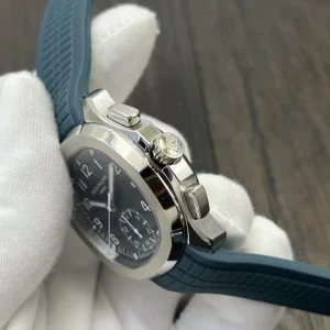 Patek Philippe Aquanaut 5968A-001 Replica Midnight Blue Dial Blue Rubber Strap Luxury 42.2mm Watch Side View 2
