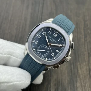 Patek Philippe Aquanaut 5968A-001 Replica Midnight Blue Dial Blue Rubber Strap Luxury 42.2mm Watch Side View Of Dial 2