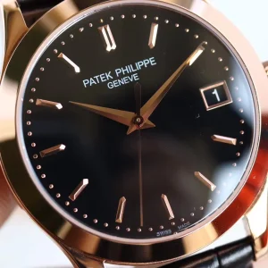 Patek Philippe Calatrava 5296 Replica Black Dial Rose Gold Tone Case 38mm Luxury Dress Watch Dial Detail 1