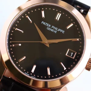 Patek Philippe Calatrava 5296 Replica Black Dial Rose Gold Tone Case 38mm Luxury Dress Watch Dial Detail 2