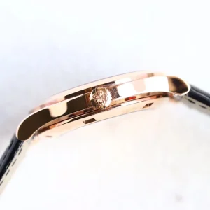 Patek Philippe Calatrava 5296 Replica Black Dial Rose Gold Tone Case 38mm Luxury Dress Watch Side View 2