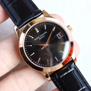 Patek Philippe Calatrava 5296 Replica Black Dial Rose Gold Tone Case 38mm Luxury Dress Watch Side View Of Dial 1
