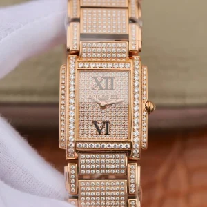 Super Clone Luxury Patek Philippe Twenty~4 4909R/50R-001 Replica Pavé Diamond Dial Rose Gold 904L Steel Case Ladies Watch Front View