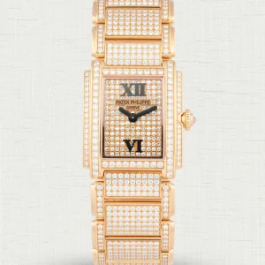 Super Clone Luxury Patek Philippe Twenty~4 4909R/50R-001 Replica Pavé Diamond Dial Rose Gold 904L Steel Case Ladies Watch Main Image