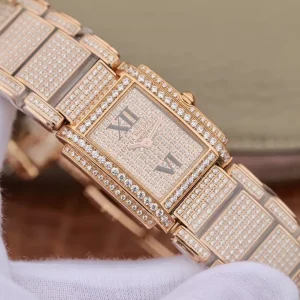 Super Clone Luxury Patek Philippe Twenty~4 4909R/50R-001 Replica Pavé Diamond Dial Rose Gold 904L Steel Case Ladies Watch Side View Of Dial 1