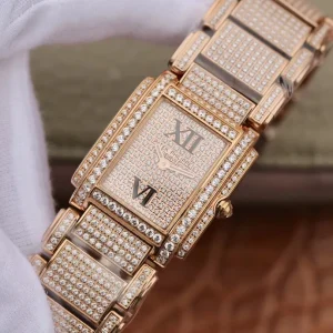 Super Clone Luxury Patek Philippe Twenty~4 4909R/50R-001 Replica Pavé Diamond Dial Rose Gold 904L Steel Case Ladies Watch Side View Of Dial 2