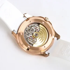 Super Clone Patek Philippe Aquanaut Luce 5261R-001 White Dial Rose Gold Plated Case White Rubber Strap Luxury Watch Case back