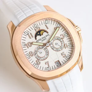 Super Clone Patek Philippe Aquanaut Luce 5261R-001 White Dial Rose Gold Plated Case White Rubber Strap Luxury Watch Dial detail