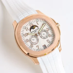Super Clone Patek Philippe Aquanaut Luce 5261R-001 White Dial Rose Gold Plated Case White Rubber Strap Luxury Watch Dial Side view of dial