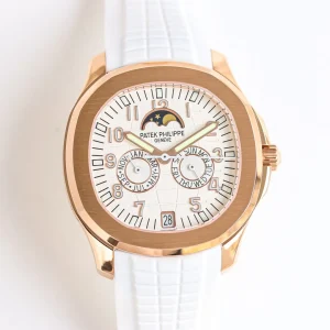 Super Clone Patek Philippe Aquanaut Luce 5261R-001 White Dial Rose Gold Plated Case White Rubber Strap Luxury Watch Front view