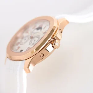 Super Clone Patek Philippe Aquanaut Luce 5261R-001 White Dial Rose Gold Plated Case White Rubber Strap Luxury Watch Side view