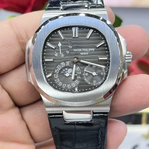 Super Clone Patek Philippe Nautilus 5712G-001 Slate Grey Dial 40mm Black Leather Strap Luxury Watch Dial detail