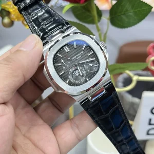 Super Clone Patek Philippe Nautilus 5712G-001 Slate Grey Dial 40mm Black Leather Strap Luxury Watch Side view of dial 1
